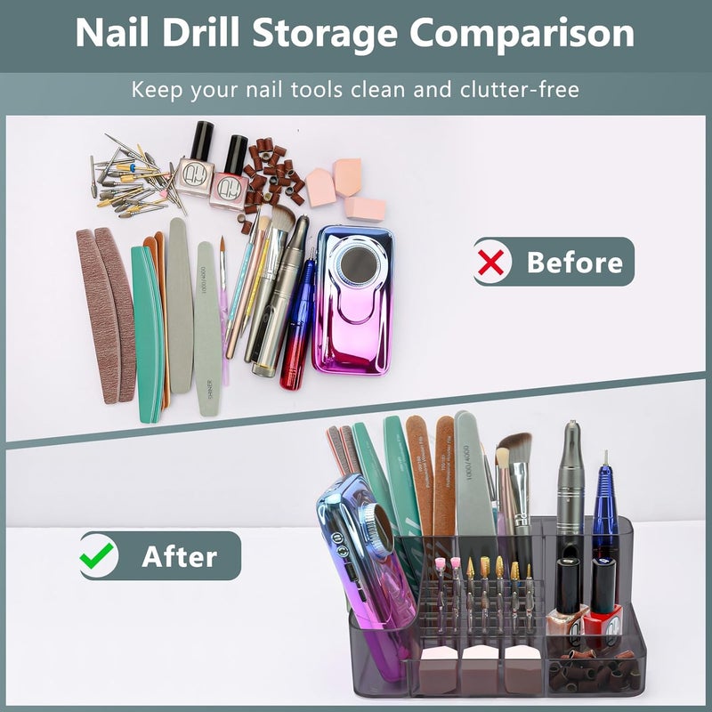CGBE Nail Drill Machine & Nail Drill Holder, 28 Holes Acrylic Drill Bit Holder for Nails, Professional Nail Organizer and Storage Box Case (Not Including Nail Drill Machine & Bit) - Gray - Image 3